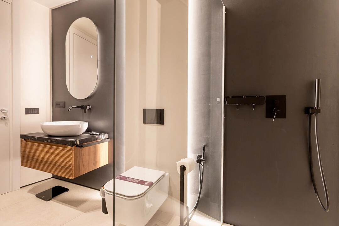 Luxurious and minimalistic bathroom with high-end fixtures